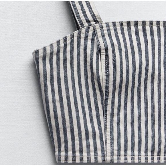 NWT Zara Blue & White Printed Striped Denim Crop Top, Size Small - Picture 10 of 15